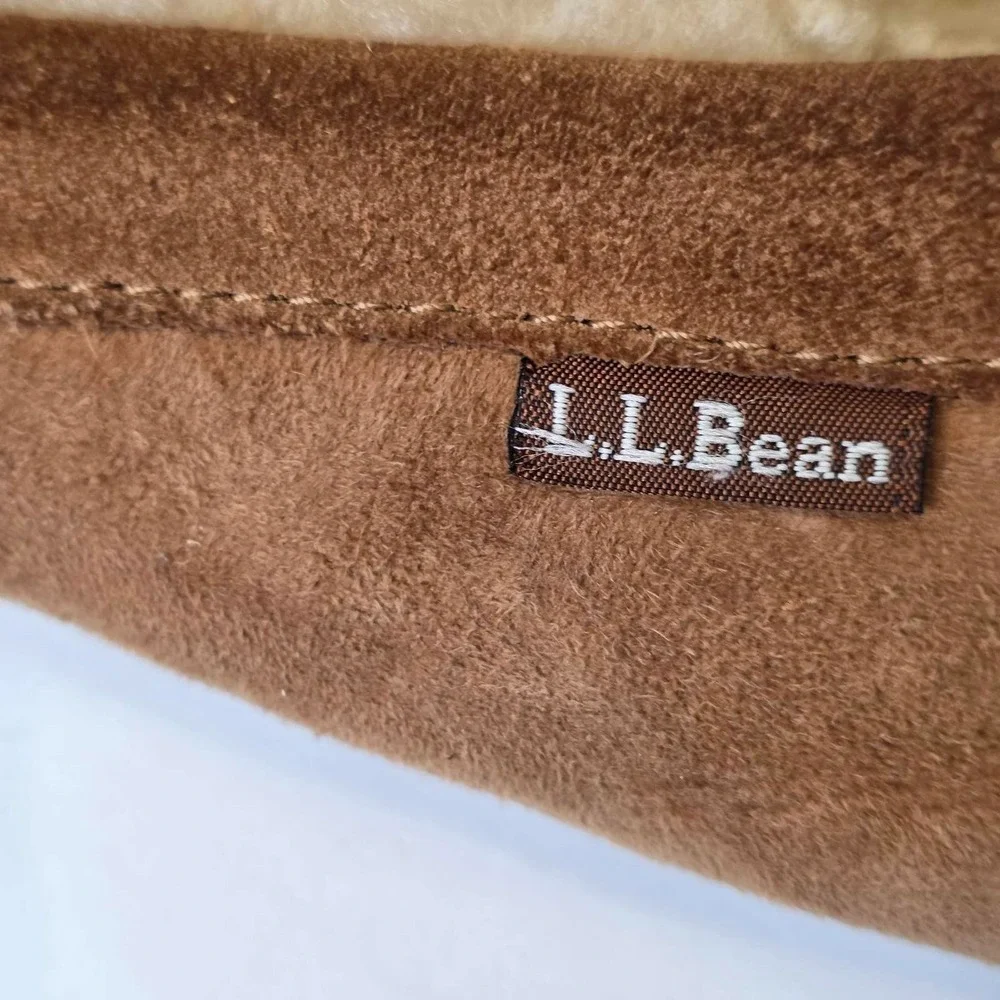 L.L.Bean Men's Slippers Size 11 Medium Brown Suede Sherpa Lined Sheepskin Shoes